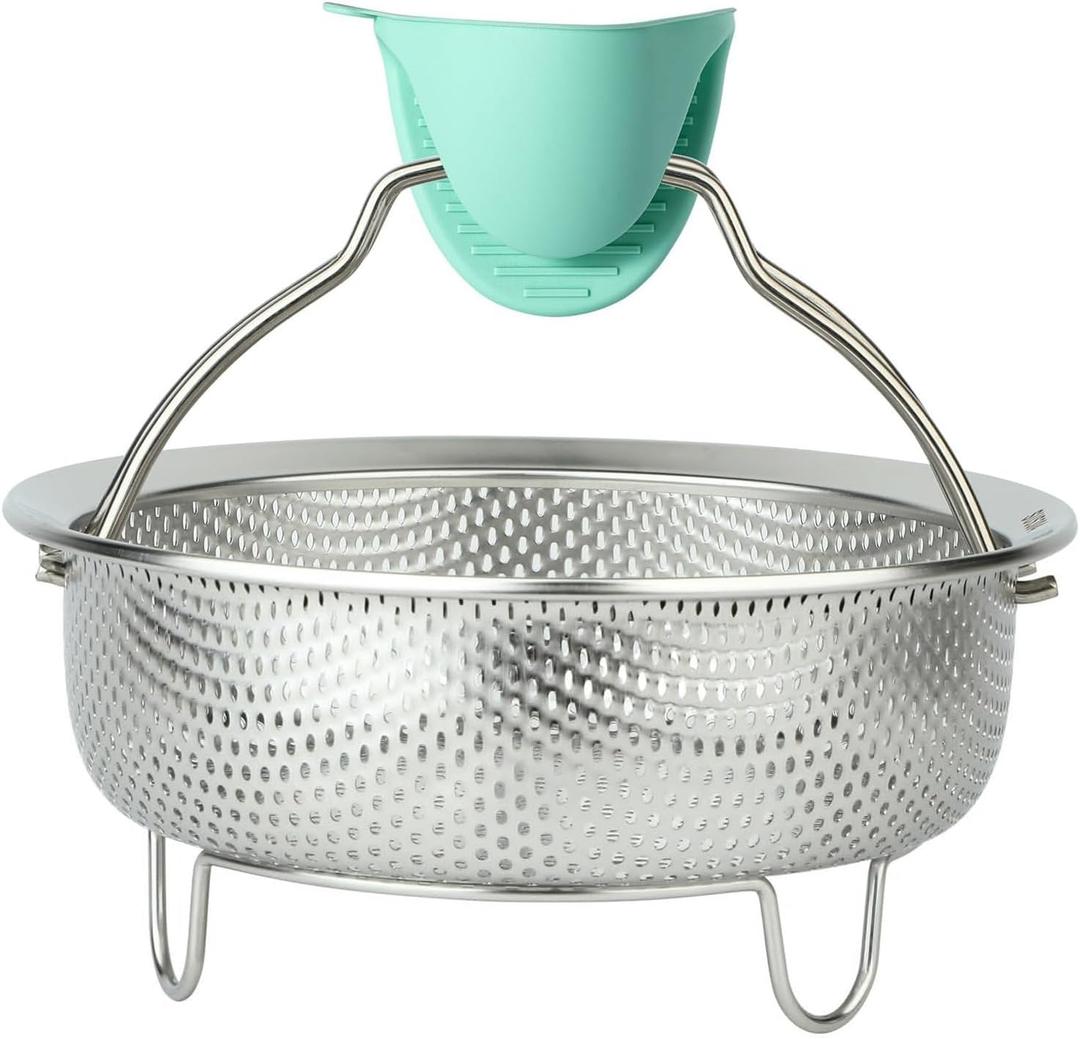 Stainless Steel Steamer Basket - Vegetable & Dumpling Steamer Insert for Pots, Instant Pot Accessories with Handles & Feet, Multi-Purpose Mesh Strainer for Cooking, Fruits (Silvery, Large)
