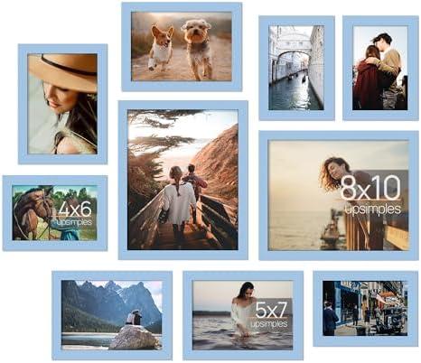upsimples 9 Pack Picture Frames Collage Wall Decor for Mounting or Tabletop Display, Photo Gallery Frame Set for Family, Multi Sizes Including 8x10, 5x7, 4x6, Blue