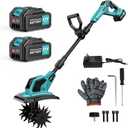 Cordless Tiller Cultivator, 360RPM Electric Garden Tiller, with 2 x 3.0Ah Batteries & Charger, 9In Tilling Width and 6.6In Depth Garden Rototiller for Lawn/Gardening/Soil Cultivation