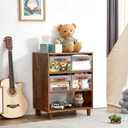 Medium Storage Baskets with Clear Window, See Through Closet Organizer with PU Handles, Linen Foldable Storage Bins for Organizing Clothes, Toys, Books (Gray) (Medium-16"x11"x7")