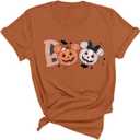 Halloween Party Shirt Woman Magical Halloween Shirts Boo Tshirt Pumpkin Print Tees Casual Vacation Short Sleeve Tops (Large, Orange)