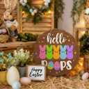 Easter Bunny Eggs Welcome Wood Hanging Sign Door Decorations for Home, Easter Hello Peeps Wooden Sign Decor for Home Office Front Door