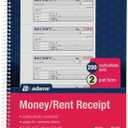 Adams Money and Rent Receipt Book, 2-Part Carbonless, 7-5/8" x 11", Spiral Bound, 200 Sets per Book, 4 Receipts per Page (SC1182), White/Canary