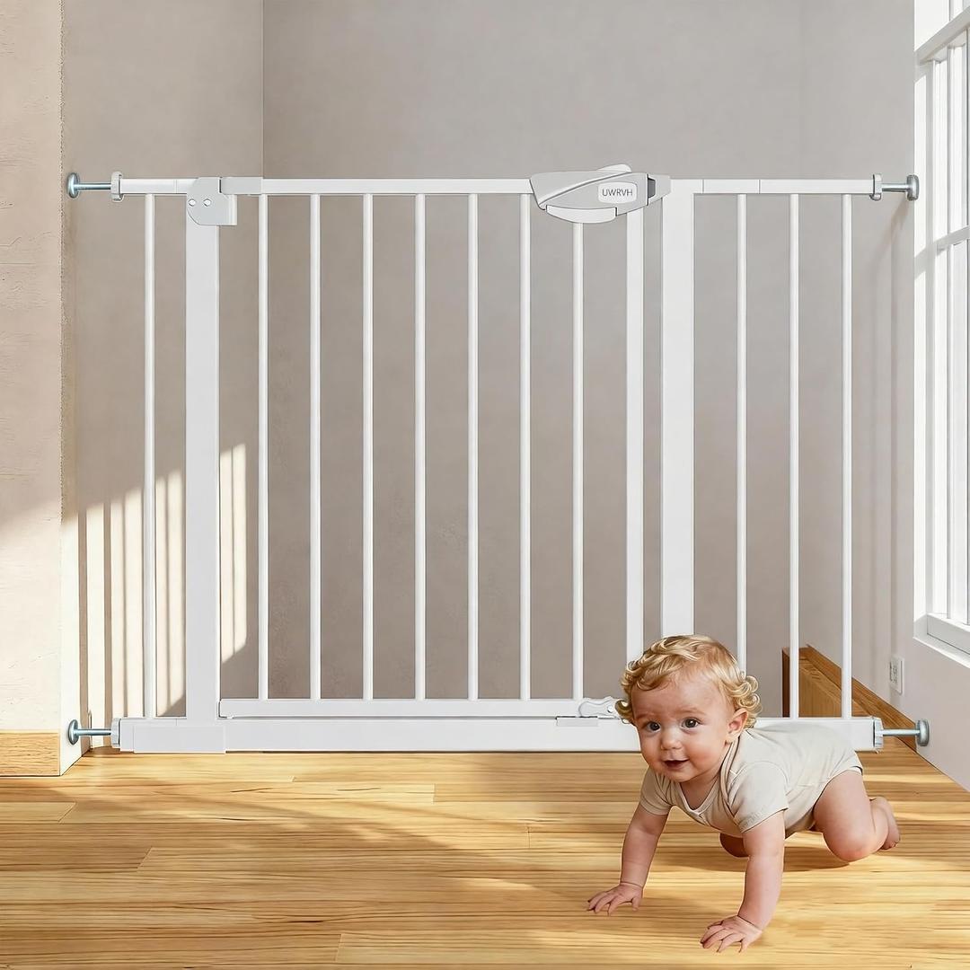 Safety Gate for Stairs & Doorways, Auto-Close Baby Gate or Dog Gate Pressure Mount No Drilling, 30" Tall All Metal Frame with Dual Locking System (White, 30" Tall 29"-43" Wide)
