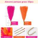 Alecono Pampas Grass 17in , Orange and Hot Pink Artificial Faux Fluffy Pampas Grass Decor for Home Wedding Centerpieces Party