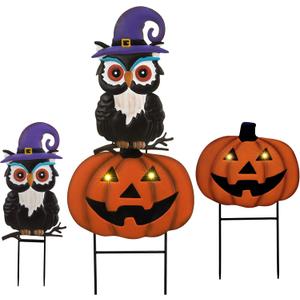 TERESA'S COLLECTIONS Metal Halloween Yard Stakes Decorations for Outdoor, Solar Jack-o-Lantern Pumpkins Garden Stakes for Halloween Party Decor, Purple Yard Sign for Lawn Patio, 27" (Large)