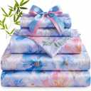 YIYEA 100% Viscose Derived from Bamboo Sheets, 600 Thread Count Cooling Bed Sheet Set for Hot Sleepers, Silky Soft, Breathable, 16" Deep Pocket, 4PC, King, Floral