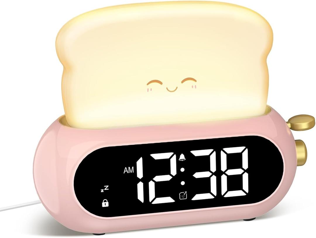 Cute Digital Clock for Bedrooms, Kids Alarm Clocks with Night Light Lamp, 10 Alarm Tones, Adjustable Brightness, Nap Timer, Snooze, Power-off Memory, Bedside Clocks for Girls Kids Teens Birthday Gifts (Pink)