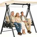 Swing Canopy Replacement Cover, 3 Seat Waterproof Outdoor Swing Covers for Outdoor Patio Swings, Universal Fit Garden Backyard Furniture Covers Porch Swings Canopy Replacement Top (Beige, Large)