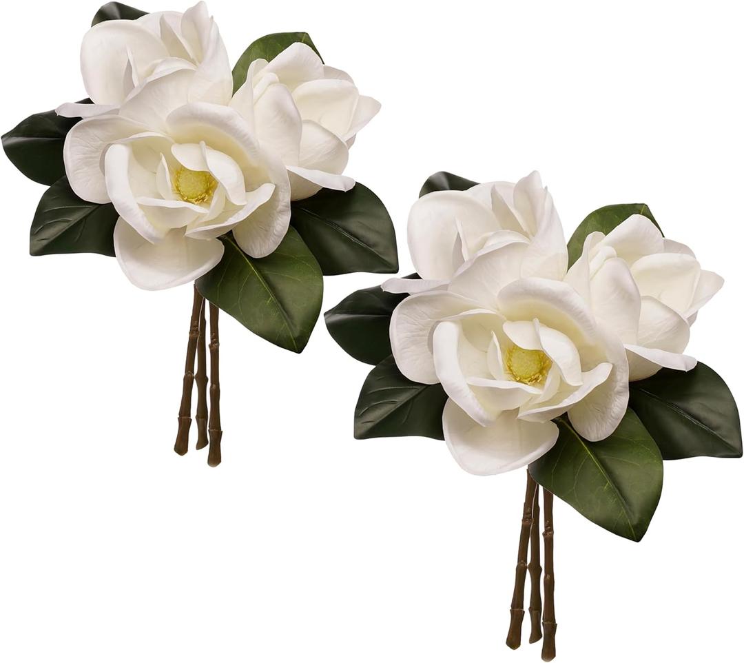 6 Stems Real Touch Creamy White Magnolia Flowers for Vases, Artificial Realistic Magnolia Large Flowers for Home Dcor