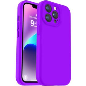 Vooii Compatible with iPhone 13 Pro Case, Liquid Silicone Upgrade [Camera Protection] [Soft Anti-Scratch Microfiber Lining] Shockproof Phone Case for iPhone 13 Pro 6.1 inch - Neon Purple