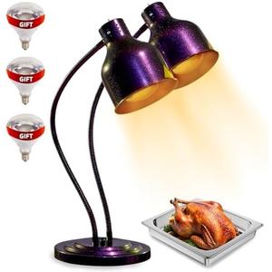 Food Heat Lamp: [Rapid-Heating Bulbs Included] [Steady Heating] Commercial Food Warmer Lamp, Electric Heat Lamp for Food Catering Food Warming Lamp for Buffet Parties (Purple-Green, 32" (2-Head))