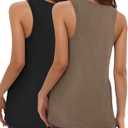 KKJ 2 Pack Womens Tank Tops V Neck Summer Sleeveless Loose Fit Flowy Shirts (L)