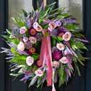 Spring Wreaths for Front Door 24 Inch Luxury Lavender Summer Wreath with Pink Ribbon,Artificial Peony & Rose Spring Door Wreath for Farmhouse Home Wall Porch Window Seasonal Display