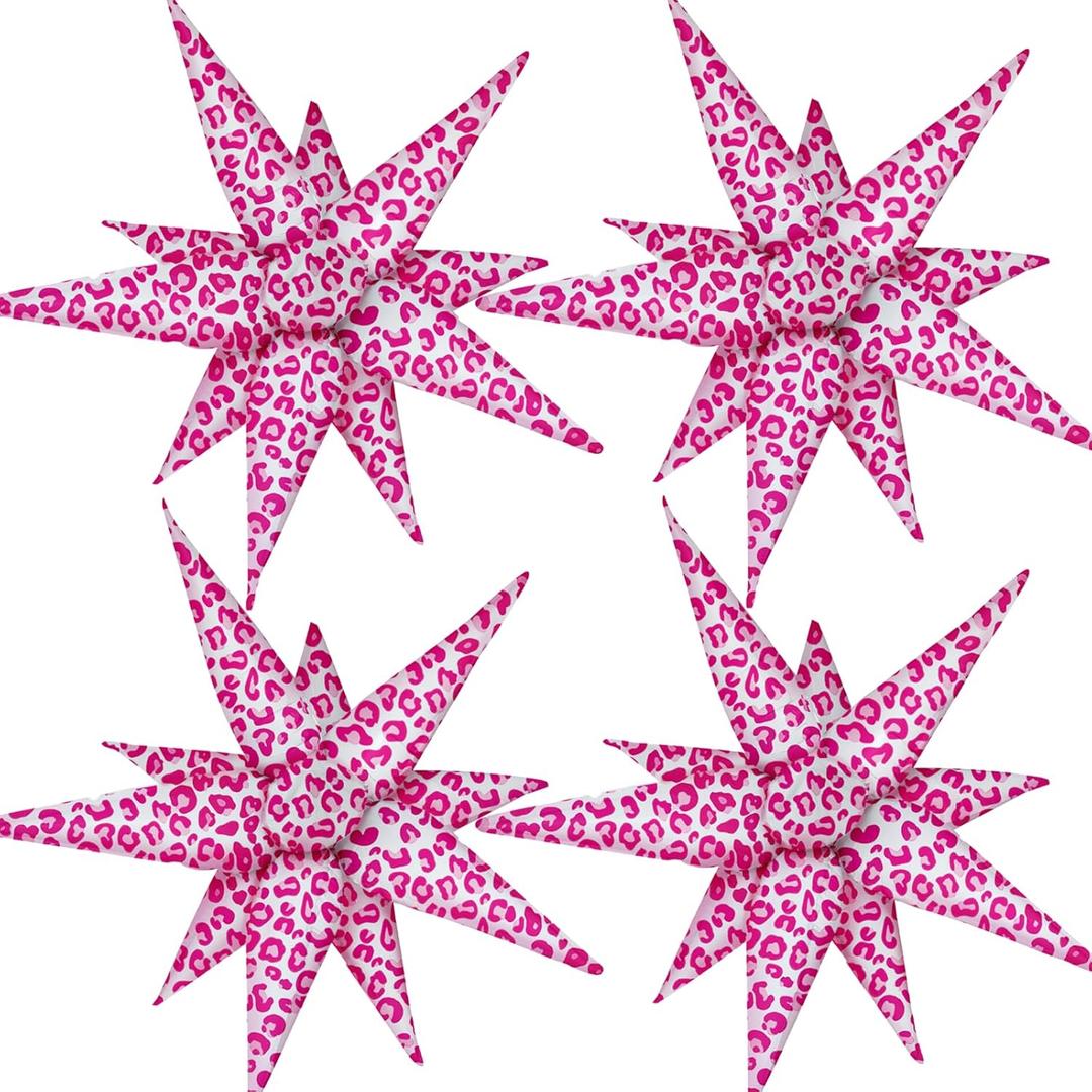 4psc Pink Leopard Balloons Cheetah Balloons Explosion Star for Preppy Birthday Party Decorations SPA Party Decor Pink Leopard Party Decorations Bachelorette Party for Girls Women Y2K Party Supplies