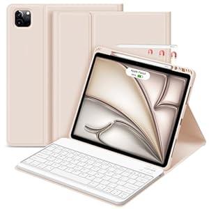 GOKOCO iPad Air 13 inch M2 2024 Case with Keyboard-Keyboard Case for iPad Pro 12.9 inch 6th/ 5th/ 4th/ 3rd Generation with Pencil Holder, Wireless Detachable Keyboard, Auto Sleep/ Wake Function-Champagne
