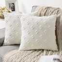 MIULEE Set of 2 Decorative Throw Pillow Covers Rhombic Jacquard Pillowcase Soft Square Cushion Case for Cute Couch Sofa Bed Bedroom Living Room, 18x18 Inch, White