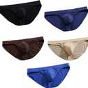 Faringoto Mens Silk Underwear Breathable Briefs Underpants 5 Pack,  Black+navy+coffee+blue+skin, XL