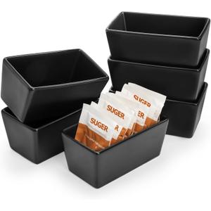 Elsjoy 6 Pack Black Ceramic Sugar Packet Holders, 5 oz Porcelain Tea Bag Bowl Sweetener Packet Holder Container for Home, Coffee Bar