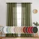 MIULEE Light Olive Green Linen Curtains 96 Inches Long 2 Panels for Bedroom Living Room, Soft Linen Textured Natural Window Drapes Semi Sheer Light Filtering Back Tab Rod Pocket Burlap Look Decor