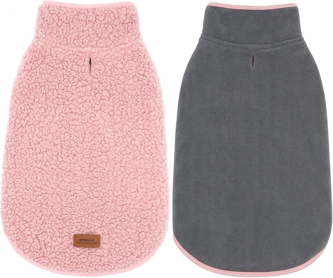 cyeollo Warm Dog Sweater Coat Jacket Thickened Thermal Sherpa Sweaters Reversible Fleece Vest Pet Clothes for Cold Weather Winter Dog Coats for Small Dogs Girl, Pink M (Medium (10-15lbs))