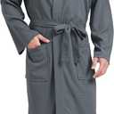 FashGudim Mens Lightweight Waffle Knit Robe Soft Kimono Spa Bathrobes Knee Length Summer Robes (Small-Medium Tall)