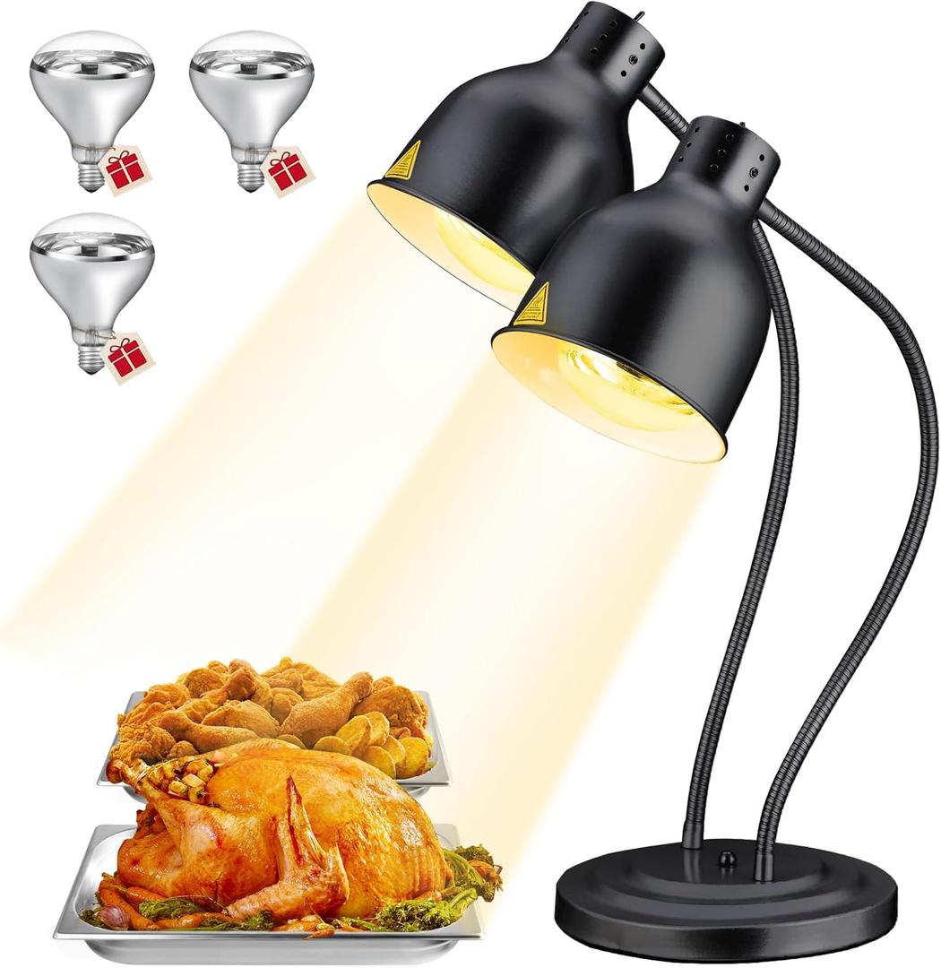 Food Heat Lamp - [3 Bulbs Included] [Rapid-Heating], 500W Commercial Food Warmer Light, Heat Lamp for Food, Catering Warming Lamp for Buffet Parties, Painted Black