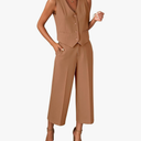 luvamia Pant Suits for Women Dressy Casual 2 Piece Sets Sleeveless Blazer Vest with Wide Leg Capri Pants Work Outfit L