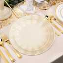 LIYH 50 Pcs Beige Plastic Plates Reusable Unbreakable Dinner Plates Scalloped Plastic Plate Dishwasher Safe Ivory Plate Sets Perfect for Parties Birthday Picnics BPA Free (25Guests)