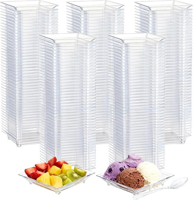 210 Pcs Mini Square Dessert Plates 2.4 x 2.4 Inch Small Lightweight Appetizer Dish Disposable Transparent Plastic Plates for Dessert Cake Salad Tastings Serving Wedding Party