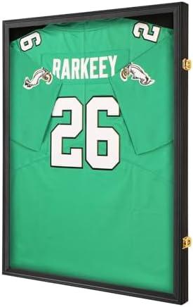Goazhpon Jersey Frame Display Case for Wall ,Large Lockable T-Shirt Shadow Box with Clear UV Protection Acrylic & Hangers for Football Basketball Baseball Soccer Hockey, Matte Black 1 Pack