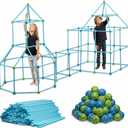 132 Piece Fort Building Kit - Indoor Play Engineering Set with Connecting Sticks & Balls - Creative STEM Building Toys for Kids Play Spaces, Tents & Hideouts (Blue)