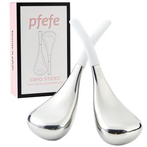 pfefe Cryo Sticks Facial Skin Care Ice Globes for Women Face Eyes, Stainless Steel Face Beauty Tools for Girls Ladies, Esthetician Supplies Cooling Spa Globes with Storage Case (White)