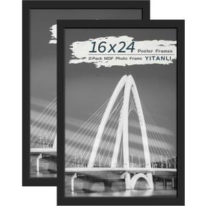 16x24 Black Frame 2 Pack, Engineered Wood for 24 x 16 in Poster | Horizontal or Vertical Wall Mounting, 24x16 Poster Frames for Gallery, Office, and Home Decor
