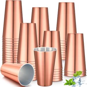 100 Pack 16 oz Disposable Plastic Cups Aluminum Party Tumbler Stackable Plastic Drinking Cups for Hot Cold Drinks Coffee Cocktail Beverage for Wedding Birthday Graduation Picnic(Rose Gold)