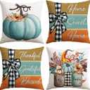 Artscope Fall Decorative Throw Pillow Covers 20x20 Inch Set of 4 Fall Gifts for Home Decor, Autumn Pumpkin Sweet Home Thankful Grateful Blessed Outdoor Farmhouse Pillow Cases for Sofa Couch-Blue