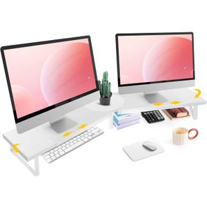 Across-Star Dual-Monitor Stand for Desk - Large Adjustable Length and Angle Riser for 2 Monitors, Double Computer Desktop Organizer, Shelf for TV, Laptop, Printer (30.3-40.5L*9.45D*4.9H, White)