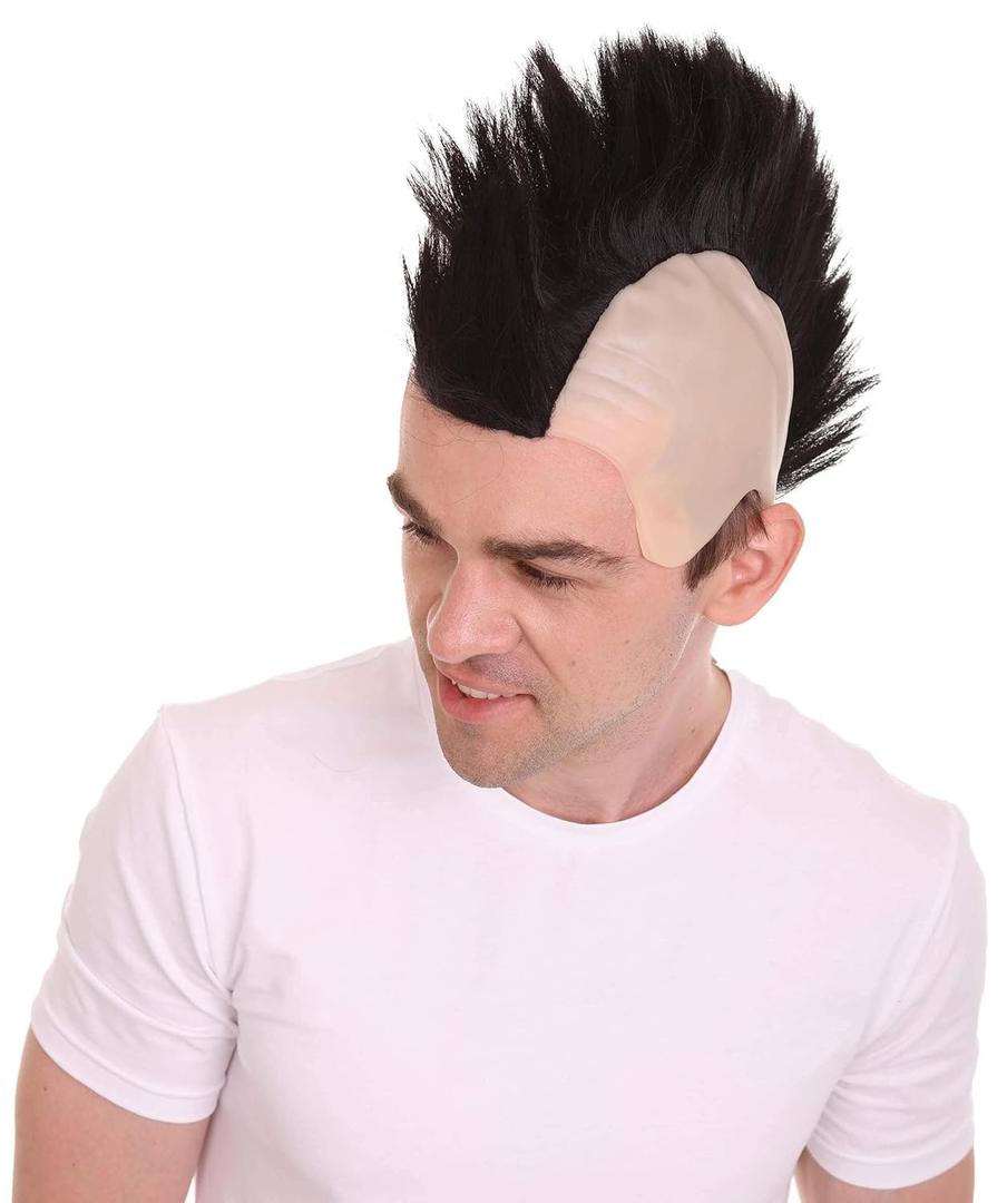 Adult Men's Color Styles Mohawk Punk Rock Spiky Wig Straight Spiked Halloween Fancy, Synthetic Soft Fiber Hair, Perfect for your next Festival and Group Anime Party! (Black)