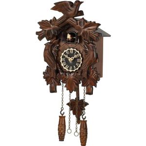 Kintrot Cuckoo Clock, Traditional Black Forest Handcrafted Wooden Quartz Clock for Wall Antique Decroration with Maple Leaf Pendulum, 12 Melodies, Night Sensor and Singing Bird (KT816W)