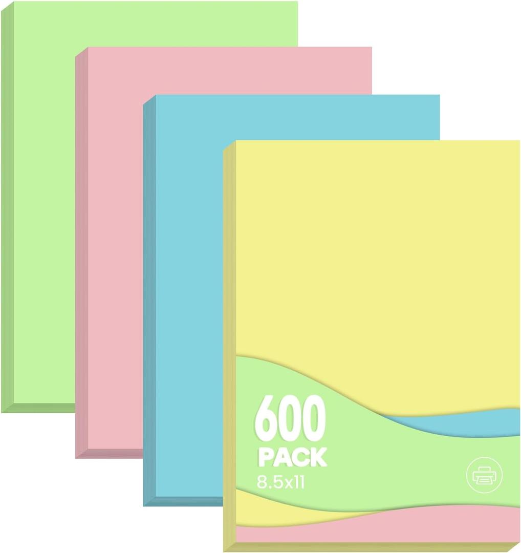 Colored Copy Paper 8.5x11 Inches, 600-Sheets Letter Size Pastel Colored Paper Assorted Colors Printer Paper for Printing, Arts & Crafts, School Projects and Office Use