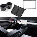 TOPABYTE 3PCS Center Console Accessories for Tesla Model Y 2021-2024 and Model 3 2021-2023 Cup Holder Insert, Screen Edge Protector Frame, Silicone Wireless Charger Mat, Black