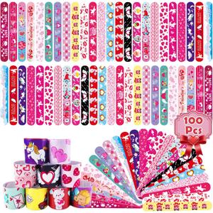 100Pcs Valentine's Day Slap Bracelets, Valentine Party Favors Snap Wristbands for Kids Exchange Gifts, Goodies Stocking Stuffers, Classroom Prizes