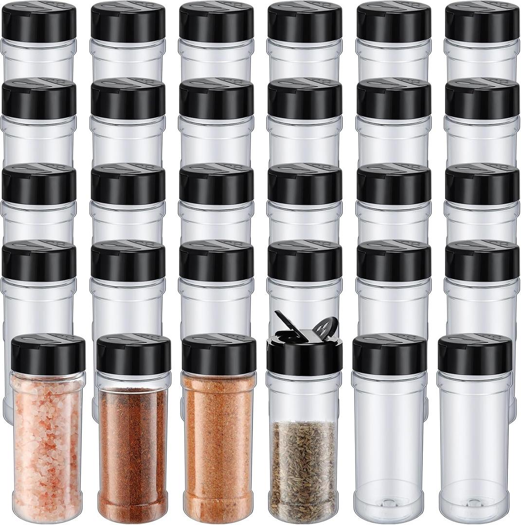 Jadive 36 Pcs Plastic Spice Jars with Shaker Lids, 8.5oz, Black