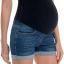 V VOCNI Maternity Denim Shorts Women's Summer High Waist Distressed Cuffed Hem Casual Denim Jeans Short, XL
