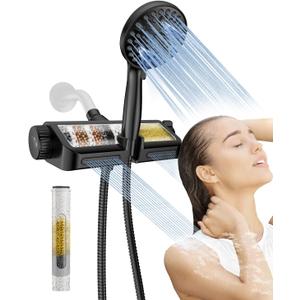 MakeFit Filtered Shower Head with Handheld Combo Matte Black - Dual 2-in-1 Spa System with Massage Shower and 10 Modes Hand Held Shower, High Pressure with Built-in Power Wash Mode