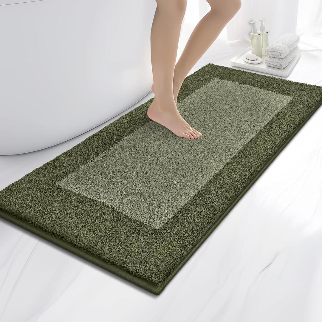 Anllugs Bathroom Rugs 24" x 60", Non-Slip Extra Soft Absorbent Bath Rugs, Machine Washable Quick Dry Bath Mats for Bathroom Floor, Shower, Bathtub and Sink, Olive Green & Green