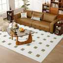 Premium 5x7 ft White and Beige Checkered Rugs, Low-Pile Living Room Bedroom Plaid Rug, Machine Washable Soft Throw Carpets for Nursery Kids, Girls