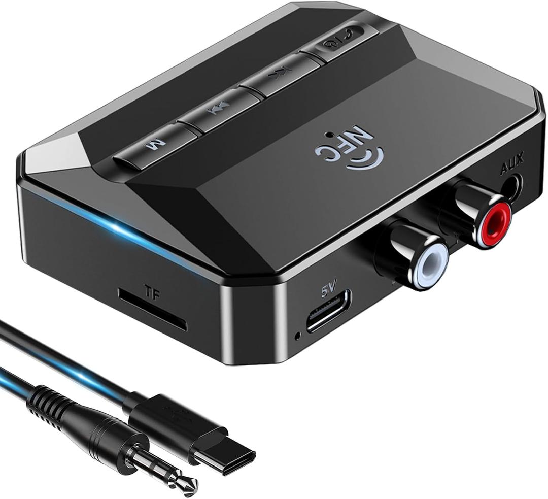 KAIY Bluetooth Receiver for Home Stereo with NFC, Wireless Audio Receivers & Adapters with RCA & 3.5mm AUX, Low Latency Bluetooth Adapter for Stereo, Support USB Drive & TF Card for Old Speakers