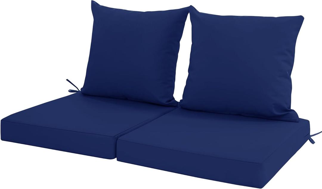 Outdoor Cushions for Patio Furniture, Waterproof Outdoor Chair Cushion w/Fade-Resistant, Removable & Machine-Washable Cover, 22x22 Inch, Deep Seat Sofa/Couch Pad Replacement  Set of 2, Navy Blue