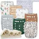 Nora's Nursery Cloth Diapers 7 Pack with 7 Inserts & 1 Wet Bag - Waterproof Cover, Washable, Reusable & One Size Adjustable Pocket Diapers for Newborns and Toddlers - Woodlands